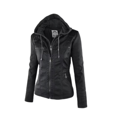 Damen Casual Winterjacke aus Kunstleder Schwarz